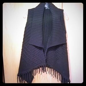 Knit open cardigan with fringe